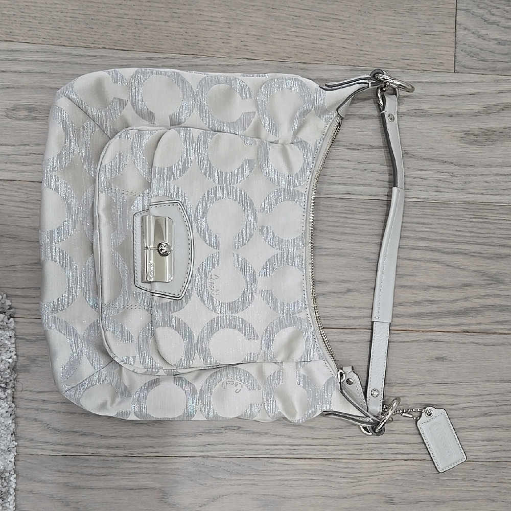 Coach Silver Metallic Signature Shoulder Bag